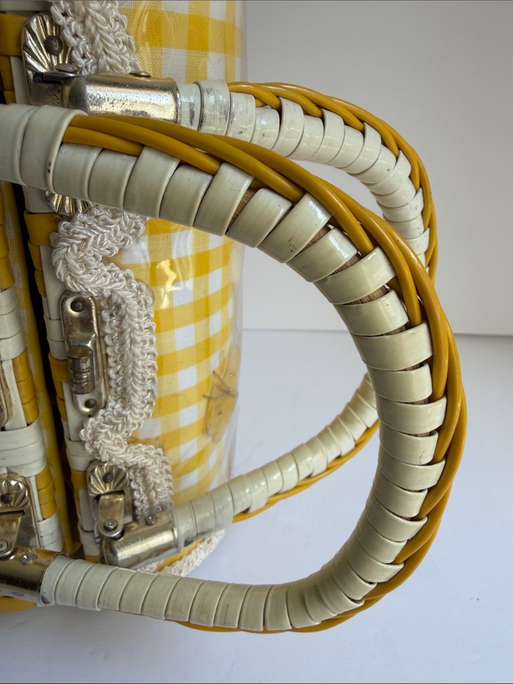 Rare 1960s Vintage Yellow Gingham Fur Accent Women's Handbag - Picture 15 of 15